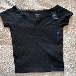 Black Hollister off the shoulder t-shirt. Lace neckline